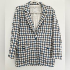 Sandro Caliana One-Button Houndstooth Blazer in Light Blue